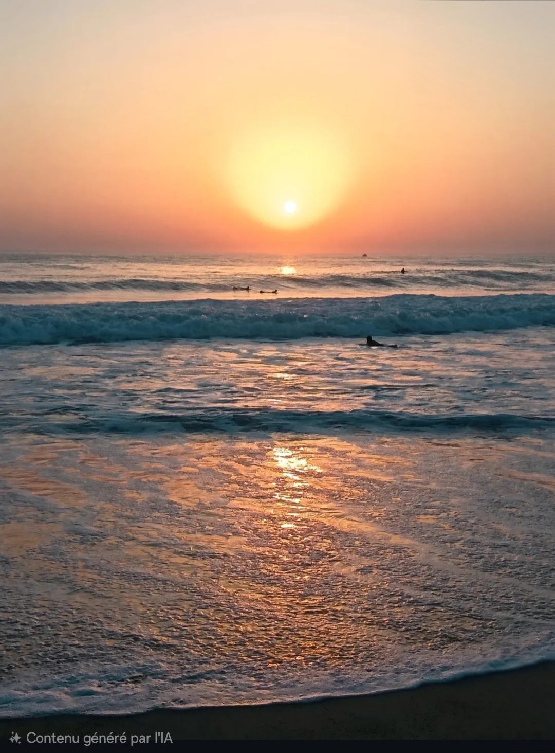 Le soleil couchant se reflète sur les vagues