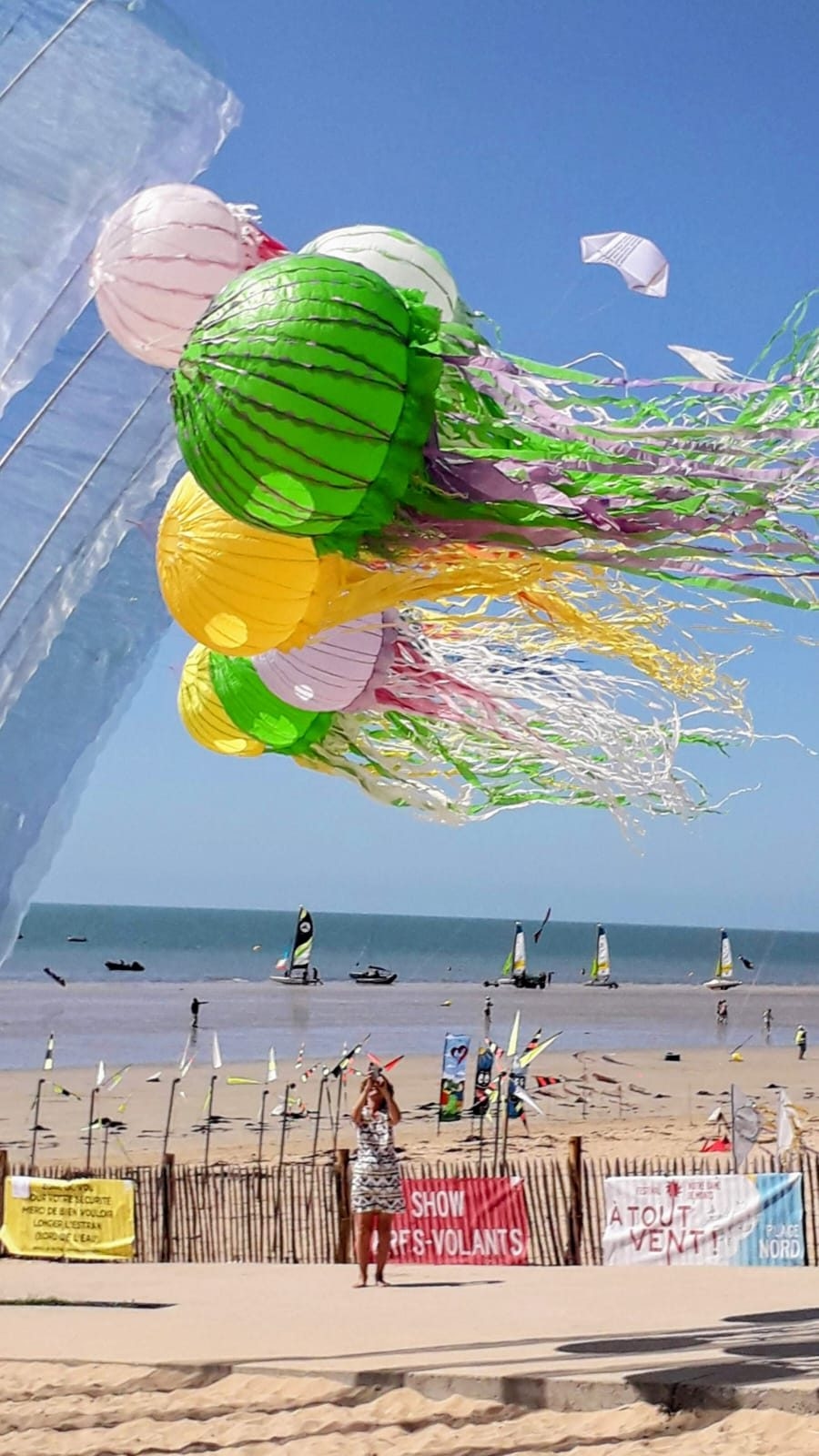 Des cerfs-volants en forme de méduses colorées au-dessus de la plage